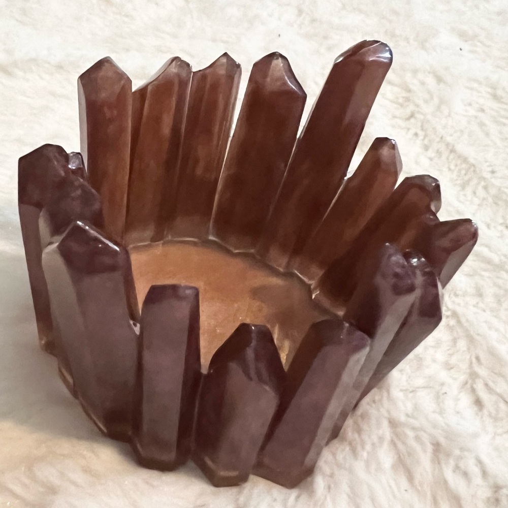 Hand Crafted Raisin Purple Crystal Candle Holder 
Jewelry Dish Trinket Tray